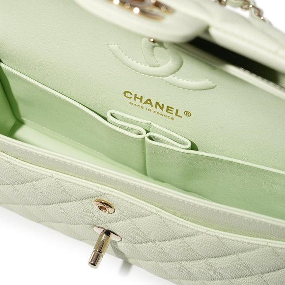 CHANEL Handbags - Chanel Mint Green Quilted Caviar Small Classic Double Flap Bag Pale Gold Hardwar